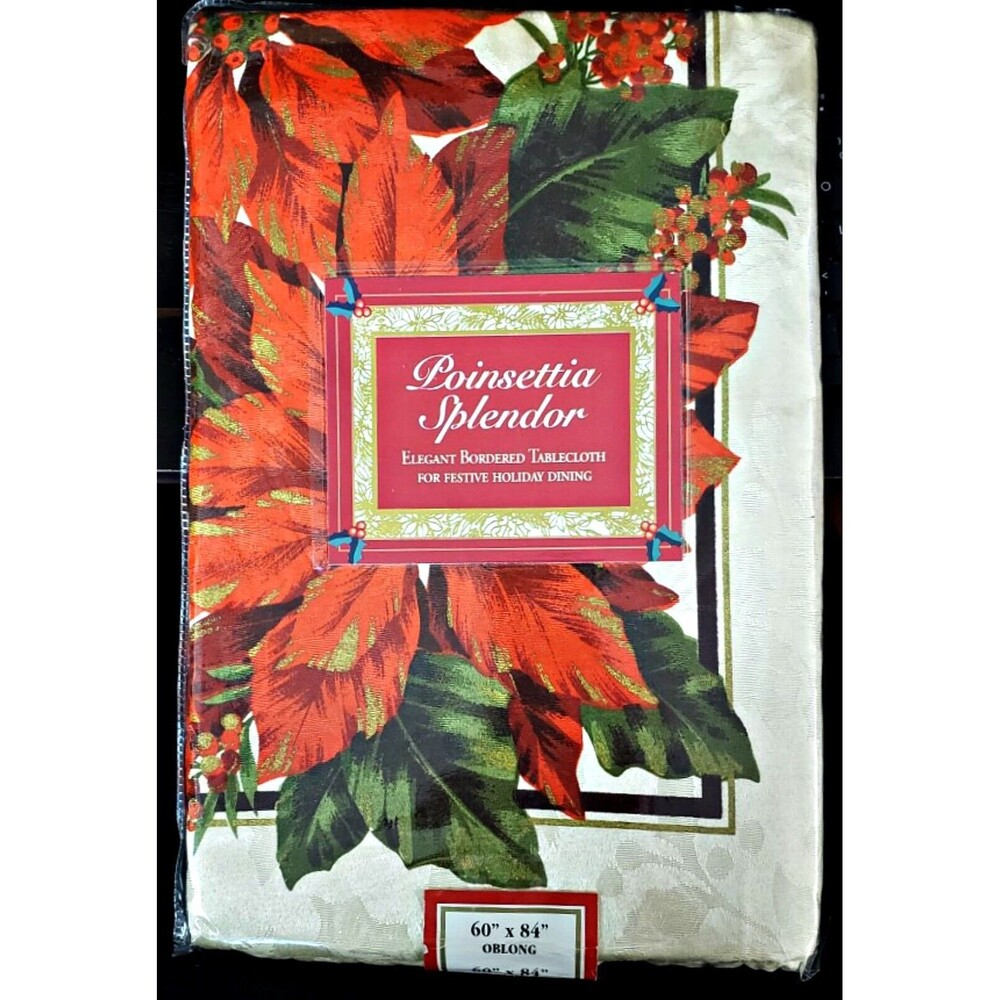 NEW BENSON MILLS CHRISTMAS Tablecloth POINSETTIA SPLENDOR 60 x 84 Holiday Dinner